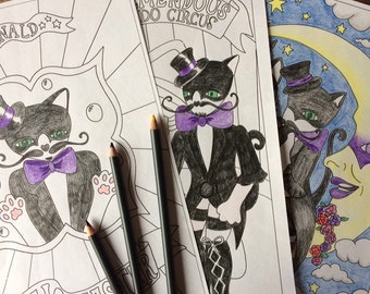 Cat Themed Ringmaster Vintage Circus Colouring Page Pack