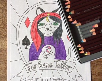 Fortune Teller Vintage Circus Poster Colouring Page