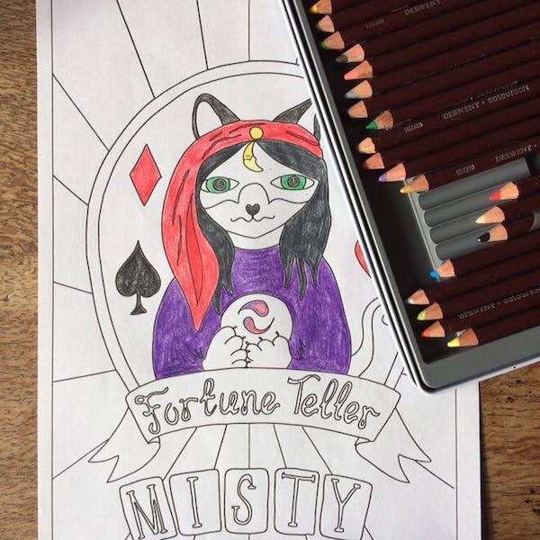 Fortune Teller Vintage Circus Poster Colouring Page