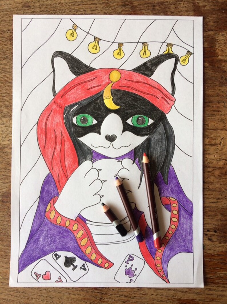 Cat Fortune Teller Vintage Circus Colouring Page - Etsy