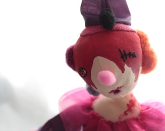 Zombie Clown Doll in Purple and Pink