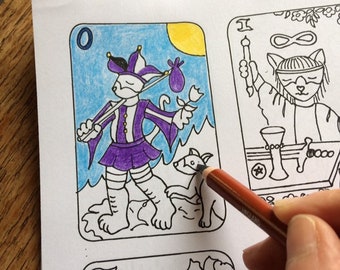 Cat Themed Major Arcana Tarot Cards Colouring Pages