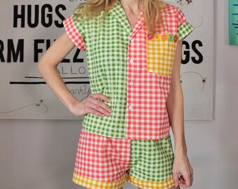 Cotton Lounge Set in a Mix of Gingham Prints