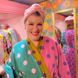 Lightweight French Terry Jersey Robe, Housecoat in Polka Dotty