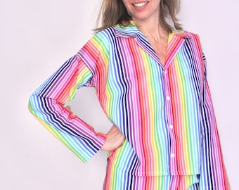 Rainbow Stripe Cotton Pajama Gift Set, Short/Long Sleeve, Pants/Shorts