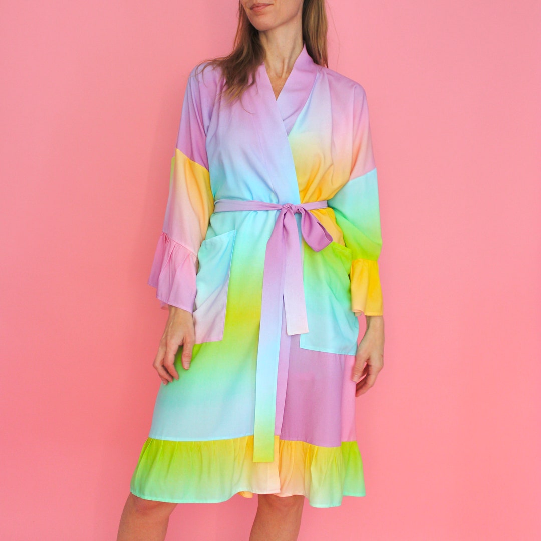 Pretty Kimono Robe Ruffle Dressing Gown With Custom Lengths Etsy