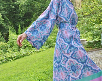 Pretty Kimono-style Robe: Silky Washable Rayon With Customizable Lengths in Pastel Tiger Print