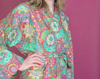 Cotton Lawn Robe in Pastel Paisley – Pretty Housecoat Available in Custom Lengths