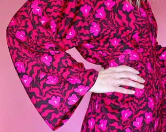 Pretty Housecoat or Kimono Robe in Groovy Garden Print, With Customizable Lengths
