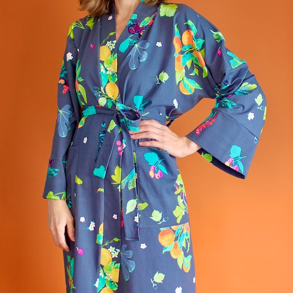 Jersey Knit Kimono Robe, Housecoat in Orchard