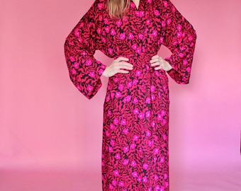 Pretty Housecoat or Kimono Robe in Groovy Garden Print, With Customizable Lengths
