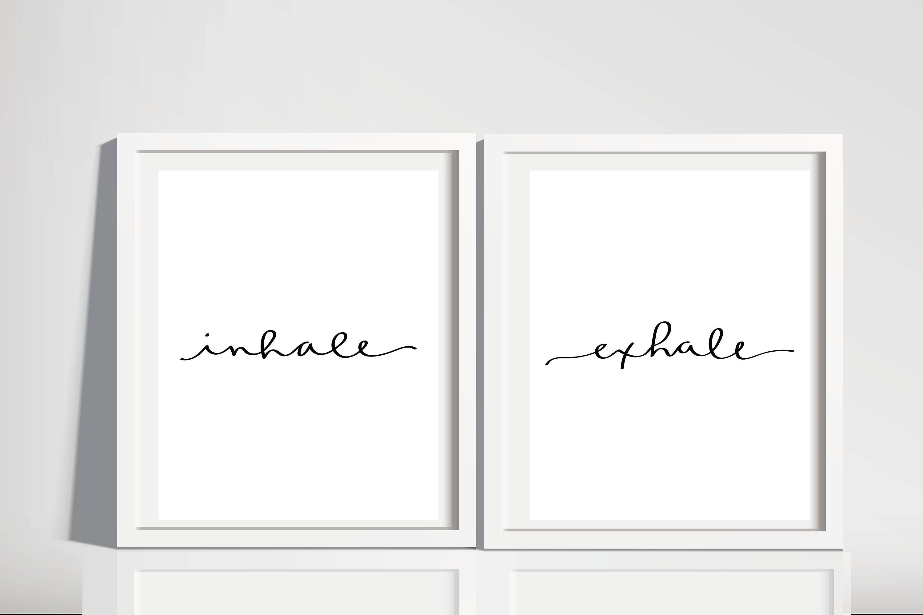 -pieces Black and White Minimalist Printable Wall Art Two Inhale /& Exhale Peaceful Meditation Hand Lettering Home Decor 2