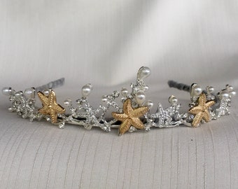 Silver Kirra Starfish Tiara, Beach Wedding Crown, Beach Bride Headpiece