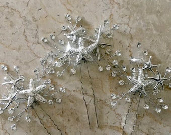 Silve, Silver Starfish Hairpin Set, Bridal Hair Pin Set