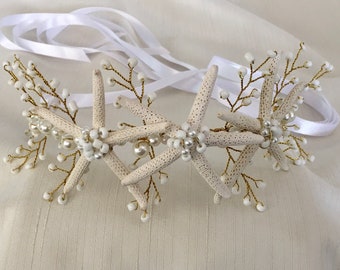Lola Starfish Headband, Beach Wedding Hair Vine, Beach Bride Headpiece