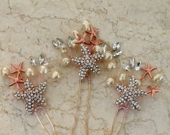 Rosa, Rose Gold Starfish Hairpin Set, Bridal Hair Pin Set