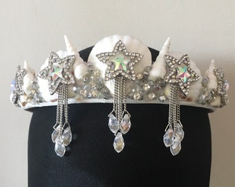 Crystal Star Shell Tiara, Shell Crown, Mermaid Crown