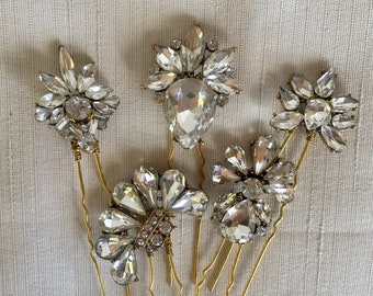 Golden Jewel, Five Piece Hairpin Set, Bridal Headpiece