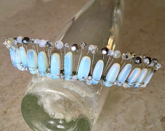 Glow, Polished Quartz Crystal Crown, Quartz Crystal Bridal Headpiece, Opal Quartz Formal Tiara