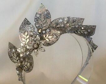 Felice, Silver Leaf Flower Crown, Bridal Tiara, Wedding Headband, Bridal Headpiece