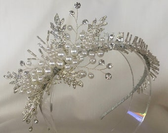 Bianca, Crystal Pearl Headband, Wedding Headband, Wedding Tiara, Bridal Headpiece