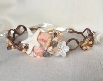 Calypso Rustic Shell Crown, Beach Bride Headpiece