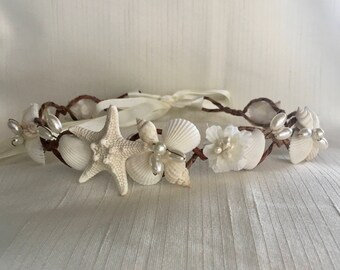 Ondine Rustic Shell Crown, Beach Bride Headpiece
