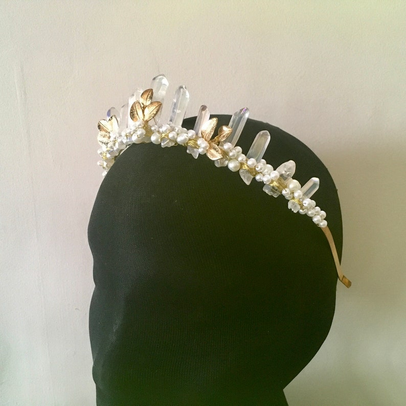 Perl Quartz Crystal Crown Crystal Point Bridal Headpiece Etsy