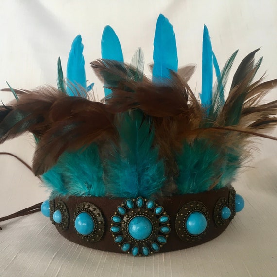 Turquoise Tribal, Blue Feather Festival Headdress, Feather  display picture 1