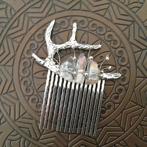 Antler Crystal Hair Comb, Crystal Point Headpiece