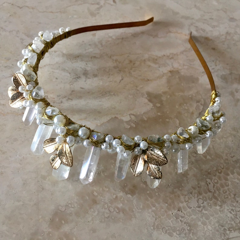 Perl Quartz Crystal Crown Crystal Point Bridal Headpiece Etsy
