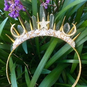 Moonshine, Quartz Crystal Tiara, Crystal Point Headpiece, Moon Tiara