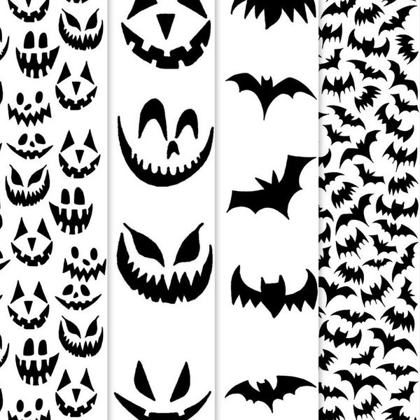 Pochoir de sérigraphie Halloween Pattern - Citrouille - Chauves-souris - Hanni Pochoir de sérigraphie fait à la main pour argile polymère - No. 561, 562, 563, 564