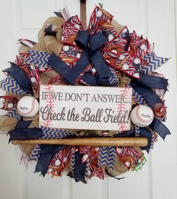 Baseball Wreath For Front Door Americana If We Don T Etsy
