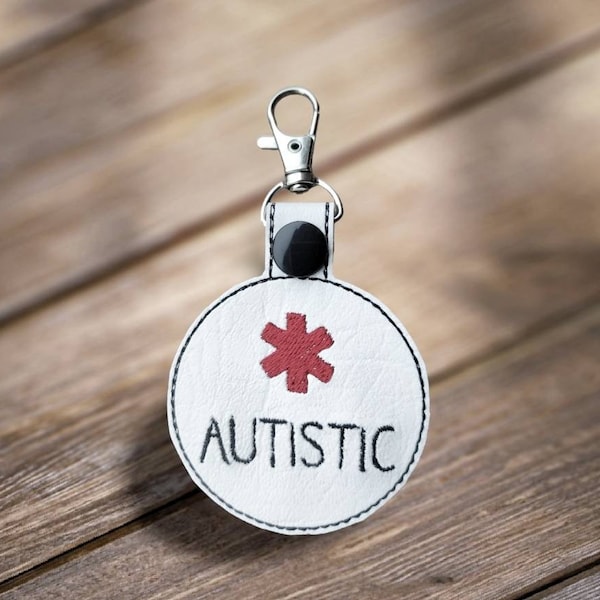 Autistic Medical awareness key ring, medical alert keychain, snap tab, charm, medical id tag