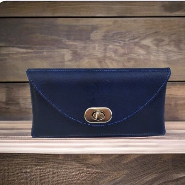 Pochette bleu foncé, sac de soirée, sac à main élégant, pochette, sac à fermoir, petit sac