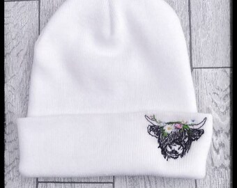 Highland Cow Beanie, Highland cow hat,embroidered Adult Hat Unisex, highland cow print, highland coo gifts, handmade present, Christmas gift