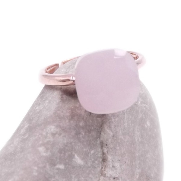 Anello in argento 925, Anello placcato oro rosa, Anello solitario con quarzo rosa,  Anello da donna, Anello misura regolabile