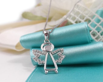Beschermengel-hangerketting in 925 zilver dames ronde hals met zirkonen