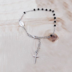 Rosary bracelet with Medal in 925 silver  and black spinel unisex man woman