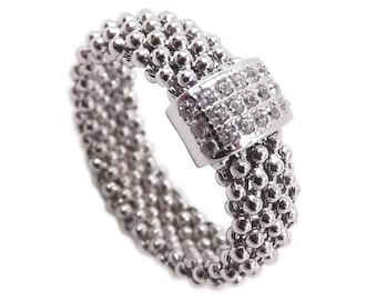 925 sterling silver women's ring band with white zircon center