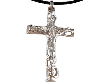 Collier croix pour hommes en argent 925, ras du cou, pendentif Crucifix, cordon en coton noir, bijoux religieux, cadeau