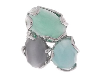 Women's ring with hard stones cat's eye quartz various colors, ring multiple stones, adjustable size