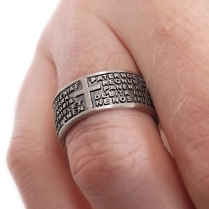 Our Father Ring in Latin, Silver Band 925, Religious Ring Prayer, man woman