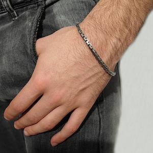 Men&#39;s 925 burnished silver bracelet chain link bracelet size adjustable