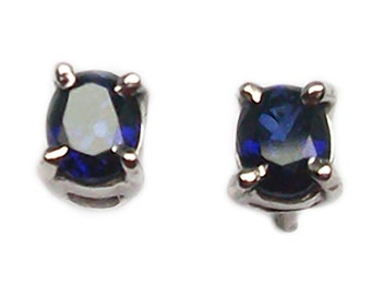 Lobe earrings with natural sapphires, women's earrings white gold 18 kt, Oval sapphire earrings 5x4 mm. 0.98 ct., Idea gift woman girl