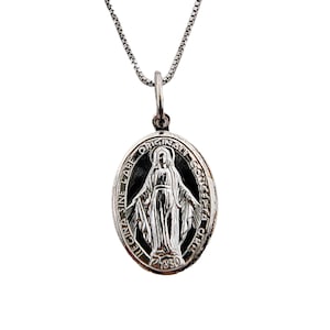 Necklace with Miraculous Madonna Medal in 925 silver for men women unisex