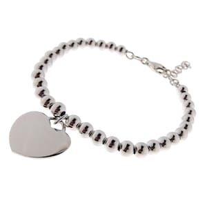 Silbernes Armband mit HERZ-Anhänger, Armband mit glänzender Kugelkette