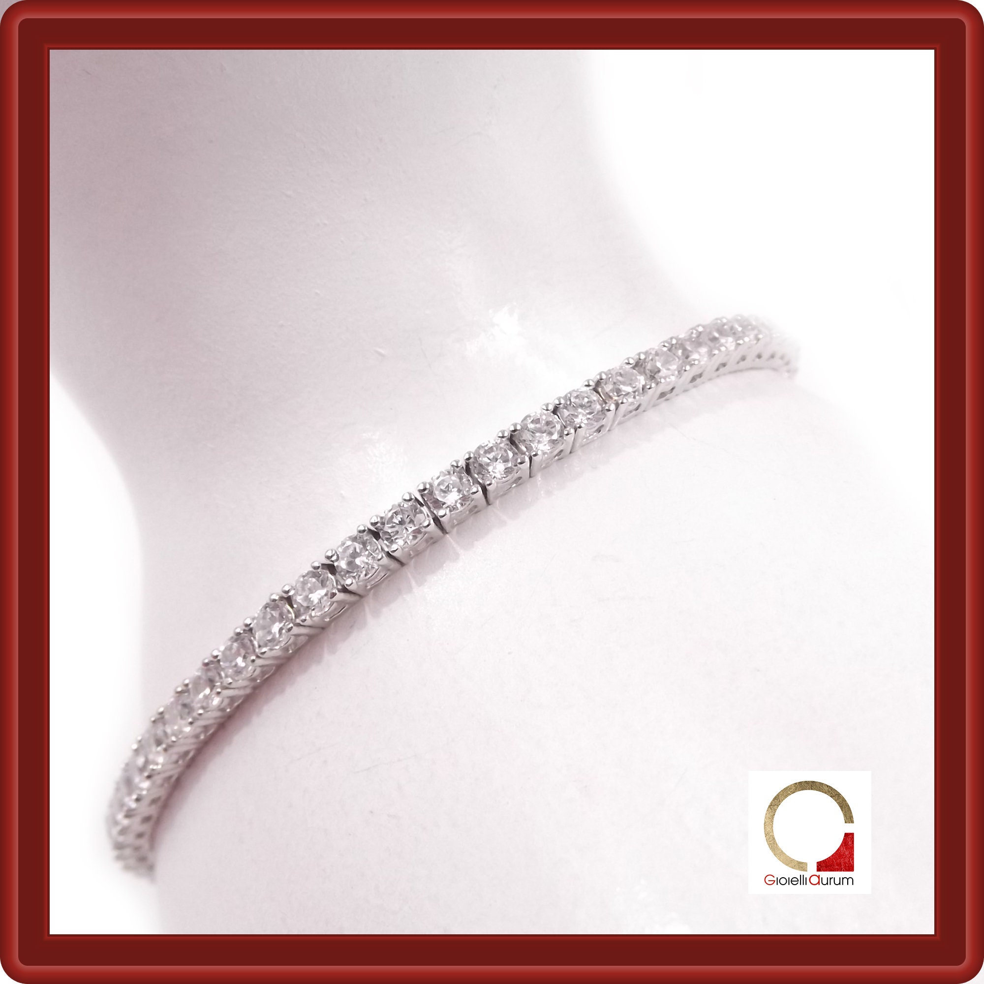 Bracelet Tennis Homme/Femme - Argent 925 Et Caoutchouc - Zirconium - Longueur 18 Cm