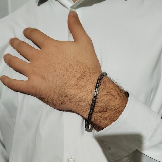 Men's 925 Burnished Silver Bracelet Chain Link Bracelet Size Men's 925 Burnished Silver Bracelet Chain Link Bracelet Size